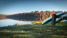 Autumn Morning On Lake Jean.  Beautiful Sunny Autumn Morning Over Lake Jean In Ricketts Glen State Park, PA.