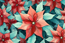 The Cute  Poinsettia Christmas Flower Pattern On A Background Is Ideal For Gift Wrapping Paper, .poster,backgrounds, And Other High-quality Prints.