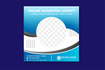 Poster - online marketing agency social media post template concept design. space for photo. circle pattern as ornament. combination blue and grey colors. square layout.