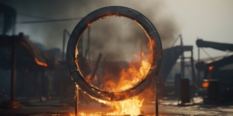 Aufkleber - A stunning image of a ring of fire engulfing a street. Perfect for illustrating danger, disaster, or a dramatic event.