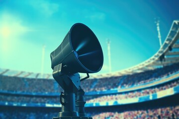 Aufkleber - A picture of a large stadium with a speaker on top. Perfect for illustrating sports events or outdoor concerts.