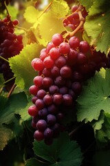 Poster - A vibrant bunch of grapes hanging from a vine. This picture captures the freshness and beauty of nature. Perfect for use in food and agriculture-related projects