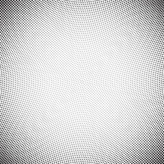 Aufkleber - Radial halftone dots background. Spotted and dotted stains gradient background. Concentric comic texture with fading effect. Grunge monochrome geometric backdrop. Vector illustration. 