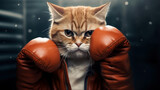 Fototapeta  - Portrait of a cat with boxing gloves