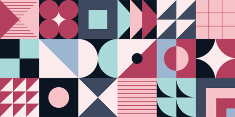 Poster - Abstract geometric design. Shapes pattern. Geometry texture poster. Minimal modern art. Squares composition. Mosaic collage. Avant-Garde print. Bauhaus background. Vector illustration