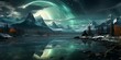 © Hamsyfr - landscape view of icy mountains and rivers showing the aurora sky at night