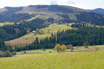 Sticker - rural Carpathian landscape in autumn