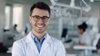Happy young attractive caucasian Physician Man doctor Smiling and Looking at camera Posing With Stethoscope on clinik Background. Doctor's Portrait. Medical Career Concept. ai.