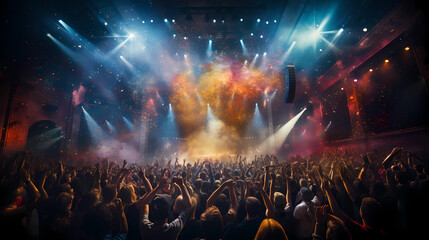 crowd of people in front of a big festival stage