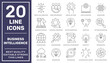 Business Intelligence and Business Management outline icon set. Contains icons such as strategy, benchmark, brainstorm, data modeling, creativity, statistic and etc. Editable Stroke. EPS 10