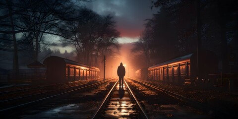 photo of someone walking on a railroad track