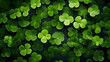 
Lush Green Clover Leaves Background with Dew Drops for St Patrick's Day