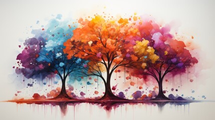 Watercolor trees with heart shape