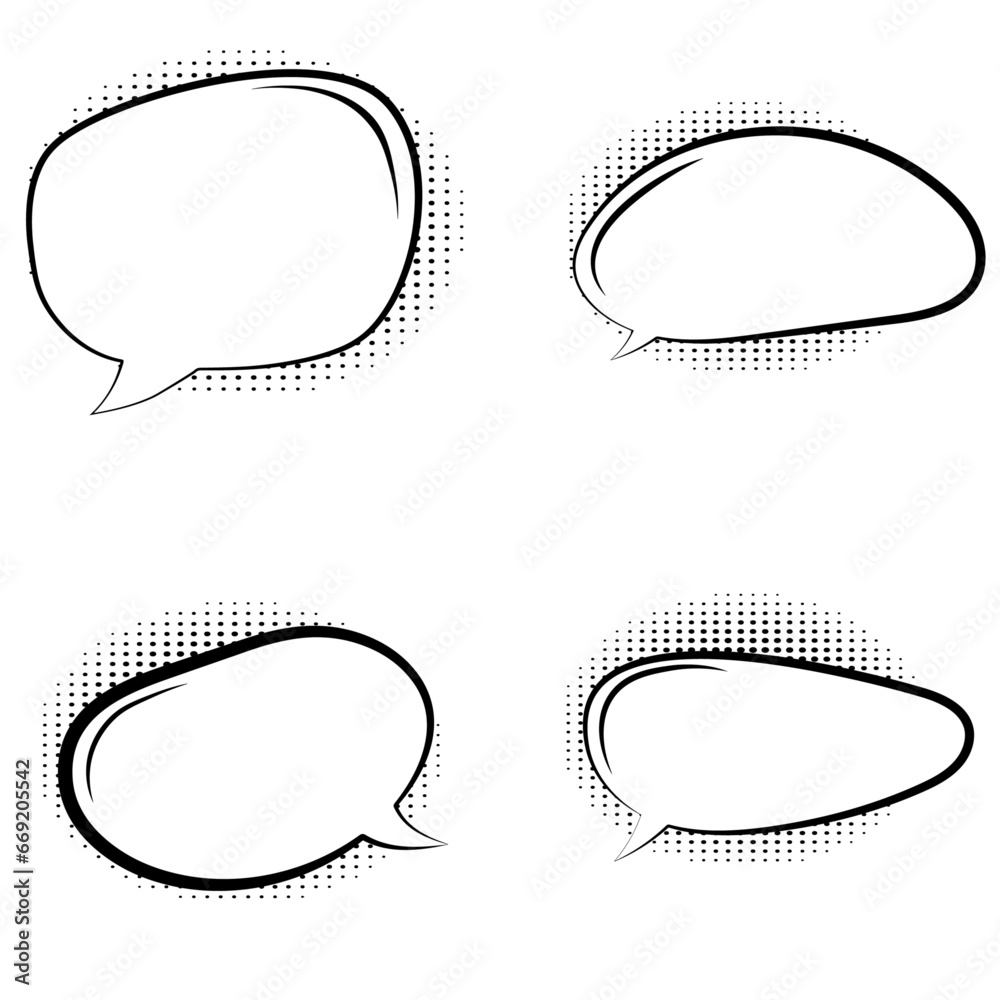 Retro empty comic bubbles and elements set with black halftone shadows ...