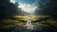 A Person Standing At A Crossroad, One Path Leading To A Dark, Intimidating Forest And The Other To A Sunny, Inviting Meadow, Illustrating The Choice Between Facing Fears And Taking The Easy Way