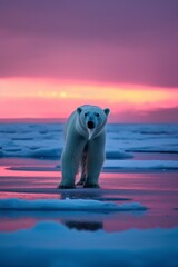 Wall Mural - polar bear on drifting ice with snow