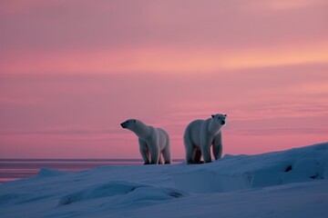 Wall Mural - polar bear on drifting ice with snow