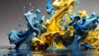 Abstract formation of ink in water of blue and yellow color, 3D rendering