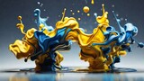 Fototapeta Las - Abstract formation of ink in water of blue and yellow color, 3D rendering