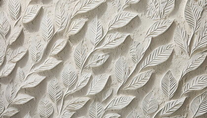 Wall Mural - a close up of a white wall with a pattern of leaves generative ai