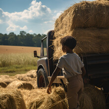 Black Boy Loading Hay In Truck