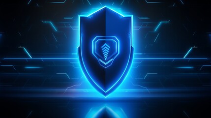 Futuristic cyber security shield guard blue abstract digital glowing background. Hacking technology computer network protection concept 