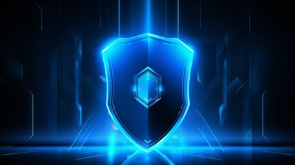 Futuristic cyber security shield guard blue abstract digital glowing background. Hacking technology computer network protection concept 