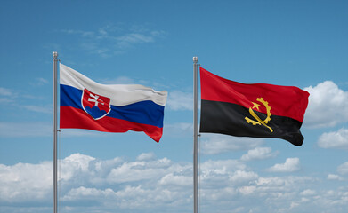 Slovakia and Angola national flags, country relationship concept