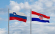 Croatia and Slovenia flags, country relationship concept