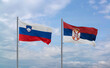 Serbia and Slovenia flags, country relationship concept