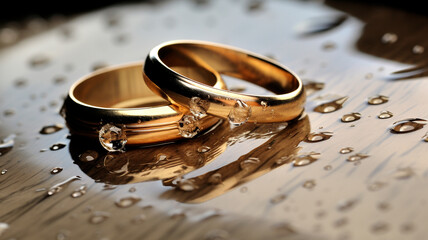 Wall Mural - book and engagement rings on the table