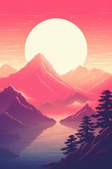 Poster - a landscape of mountains and trees