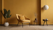 modern living room with monochrome mustard yellow empty wall for mock up contemporary interior design with trendy wall color and chair generative ai