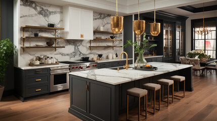 Beautiful kitchen interior with marble features 