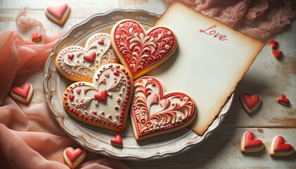 Wall Mural - Heart-shaped cookies for Valentine's Day and empty the card  for the text