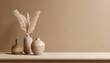 boho beige copy space background monochrome minimalist empty table with vase wall scene mockup product for showcase promotion background