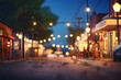 American toy town street view at summer night. Neural network generated image. Not based on any actual scene.