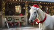 Cute horse animal outdoor during winter christmas season