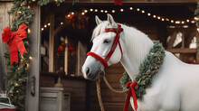 Cute Horse Animal Outdoor During Winter Christmas Season