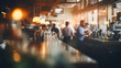 © Visual Studio - Restaurant or lunchroom bar, image chefs and customers walking, blurred background