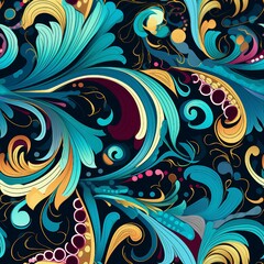 Aufkleber - Paisley Whimsical Waves Pattern