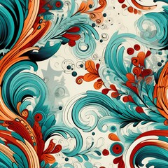 Aufkleber - Paisley Whimsical Waves Pattern