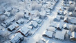 Illustration of a residential neighborhood in the winter season. Aerial view
