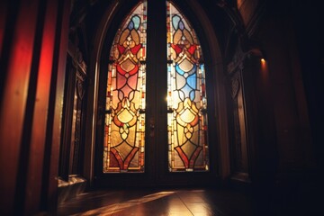 Wall Mural - A beautiful and intricate stained glass window in a church. Perfect for religious or architectural projects.