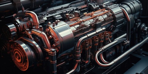 Poster - A detailed close-up view of a large engine on a train. This image can be used to depict transportation, industrial machinery, or the power of locomotives.
