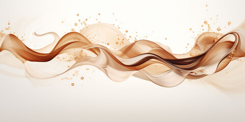 Coffee abstract background in beige and brown tones on a white background, soft waves