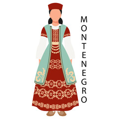 Wall Mural - Woman in Montenegrin folk costume. Culture and traditions of Montenegro. Illustration, vector