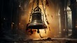 A cracked bell in a church tower, symbolizing a fractured community.