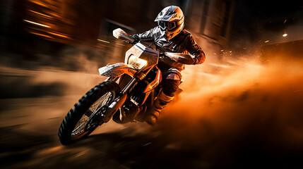 Motocross isolated motorcycle biker on blurred motion dirty background