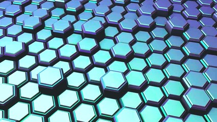 Poster - Abstract background or screensaver made of metal hexagons. Footage for creating an intro. Motion animation.